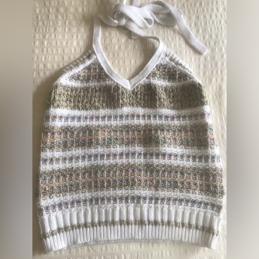 Ramy Brook Alina Halter Crochet Striped Sweater tank XL - Picture 6 of 9
